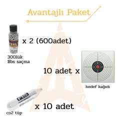 12gr co2 Karbon Tüp (10adet) + 4.5mm BB saçma (600 adet)+Hedef Kağıdı (10 adet )