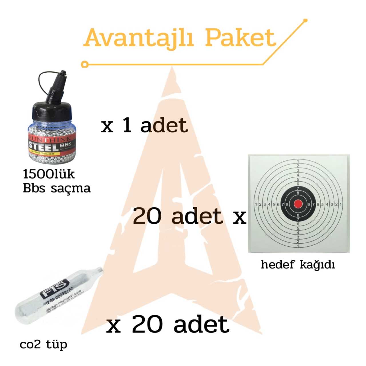 12gr co2 Karbon Tüp (20adet) + 4.5mm BB saçma (1500 adet)+Hedef Kağıdı (20 adet )