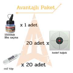 12gr co2 Karbon Tüp (20adet) + 4.5mm BB saçma (1500 adet)+Hedef Kağıdı (20 adet )