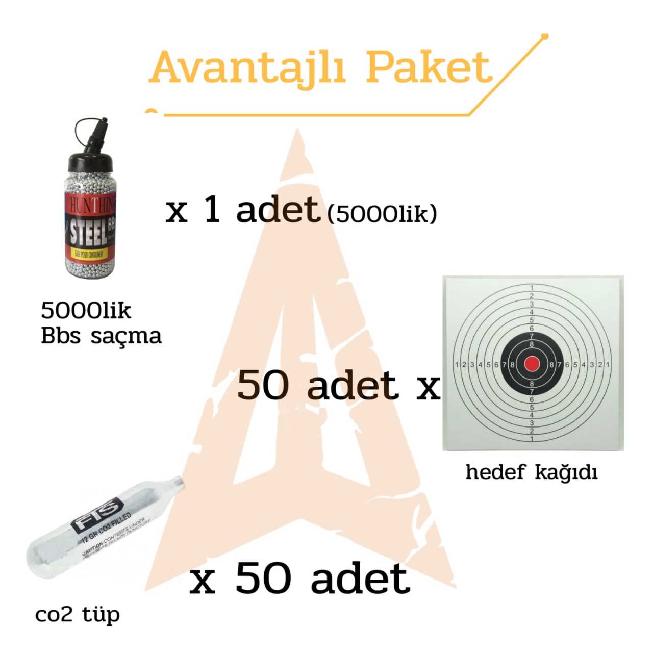 12gr co2 Karbon Tüp (50adet) + 4.5mm BB saçma (5000 adet)+Hedef Kağıdı (50 adet )