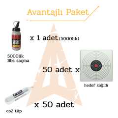 12gr co2 Karbon Tüp (50adet) + 4.5mm BB saçma (5000 adet)+Hedef Kağıdı (50 adet )