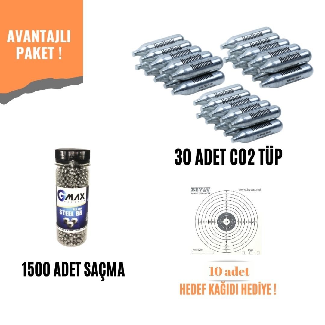Avantajlı Havalı Tabanca Bb ve CO2 30 Tüp seti