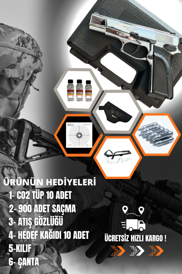 EKOL ES P92 4.5mm Havalı Tabanca -Parlak Krom