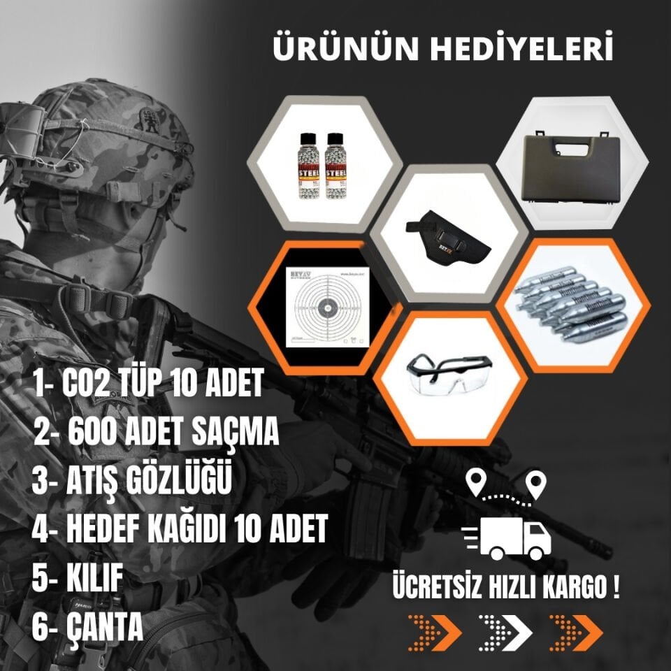 Ekol  Es 66 Havalı Tabanca 4.5 mm - Siyah Altın İşlemeli