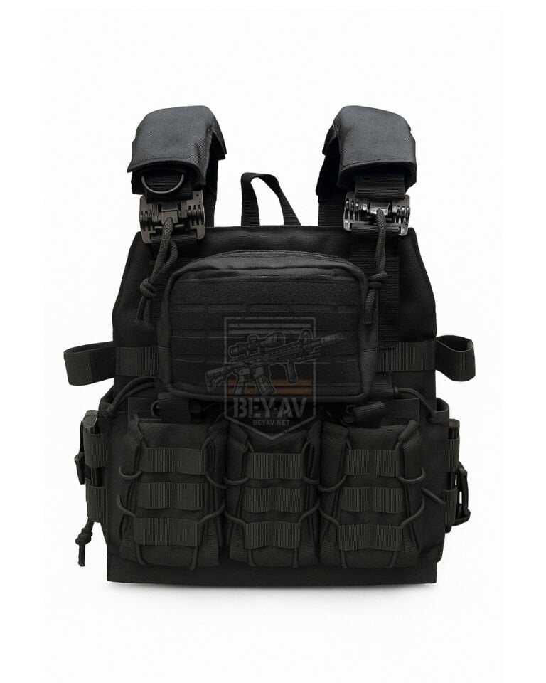 Hunthink Taktikal Çift Kurtarmalı Hücum Yeleği Siyah