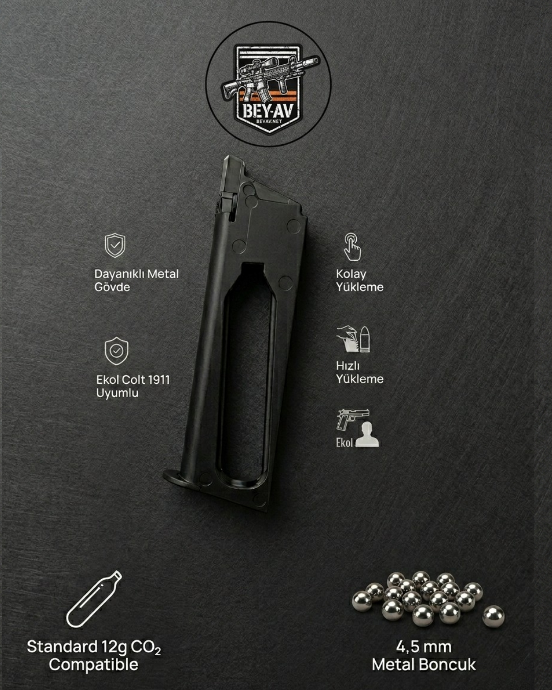 Ekol Colt 1911 Havalı Tabanca Şarjörü CO2 4.5 mm Yedek Şarjör