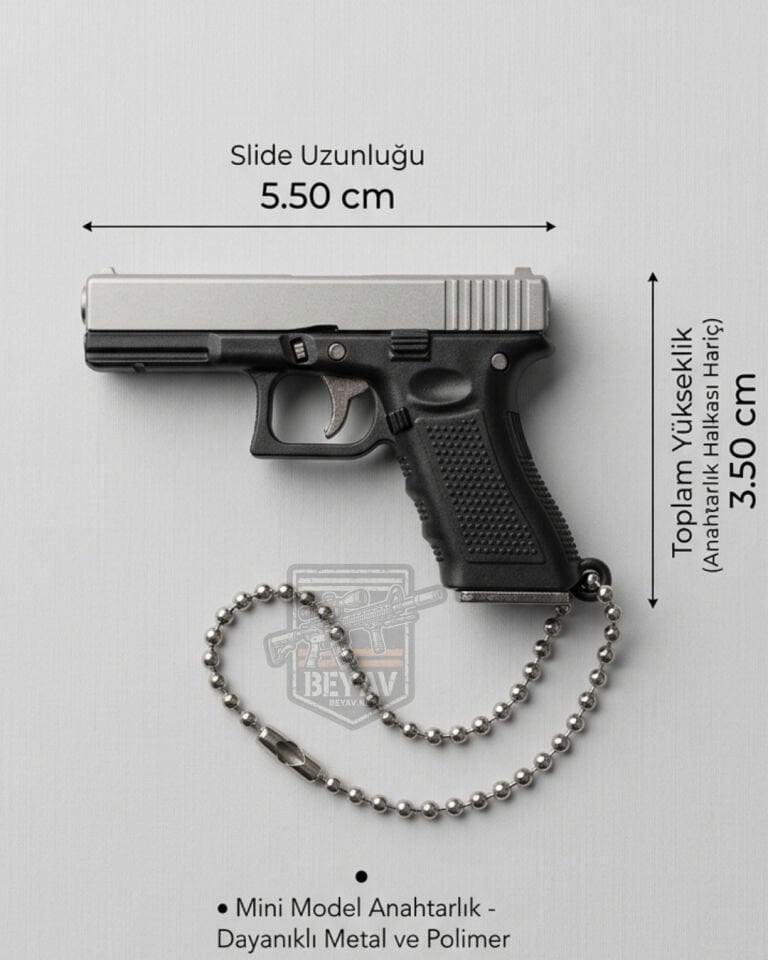 Mini Model Glock Tabanca Anahtarlık (5.5 cm) – Metal Gövde, Gerçekçi Tasarım & Hareketli Parçalar